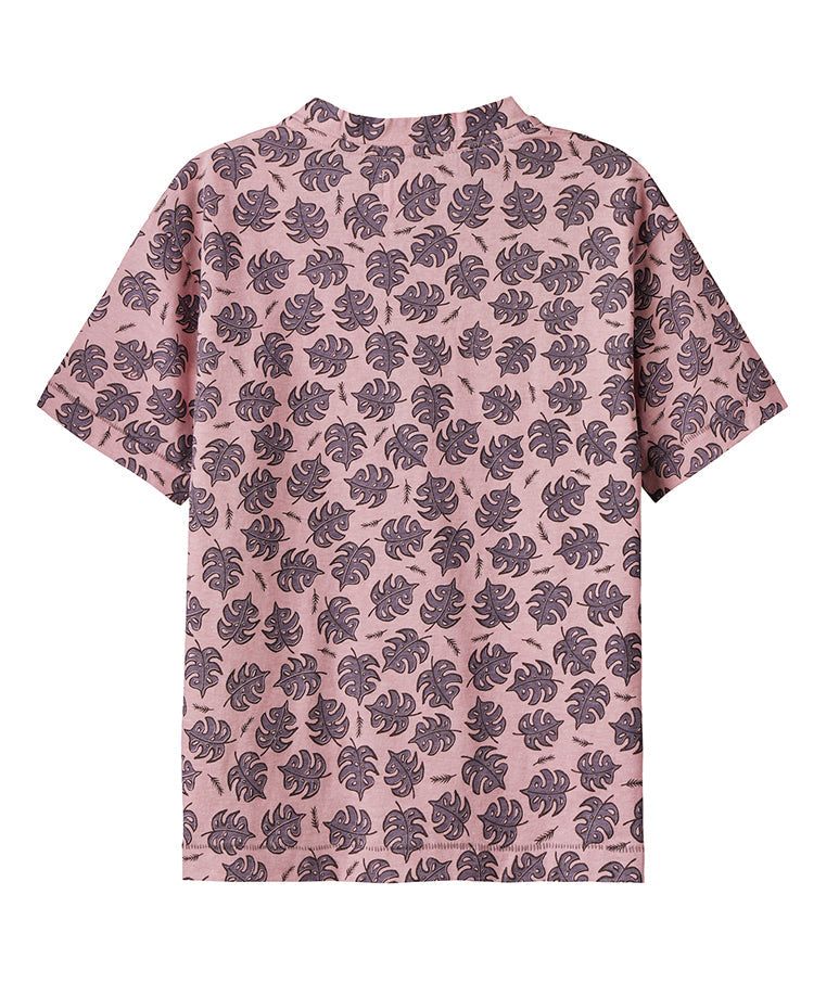 Pink T-Shirt with Leaf Prints and Buttons