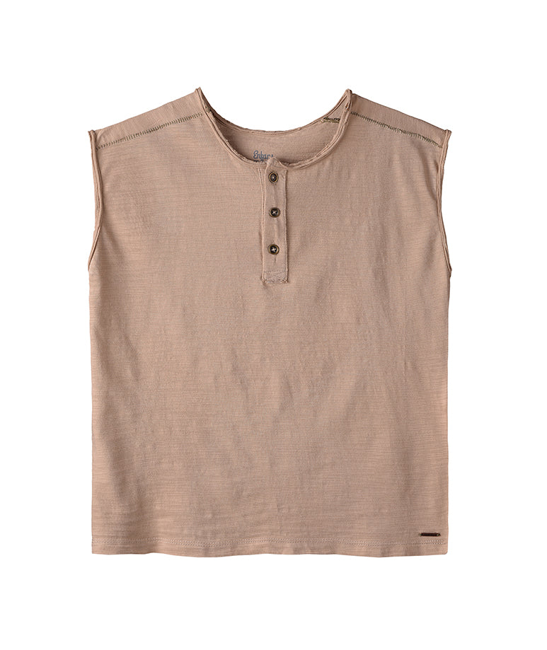 Beige Sleeveless T-Shirt with Green Lizard Print