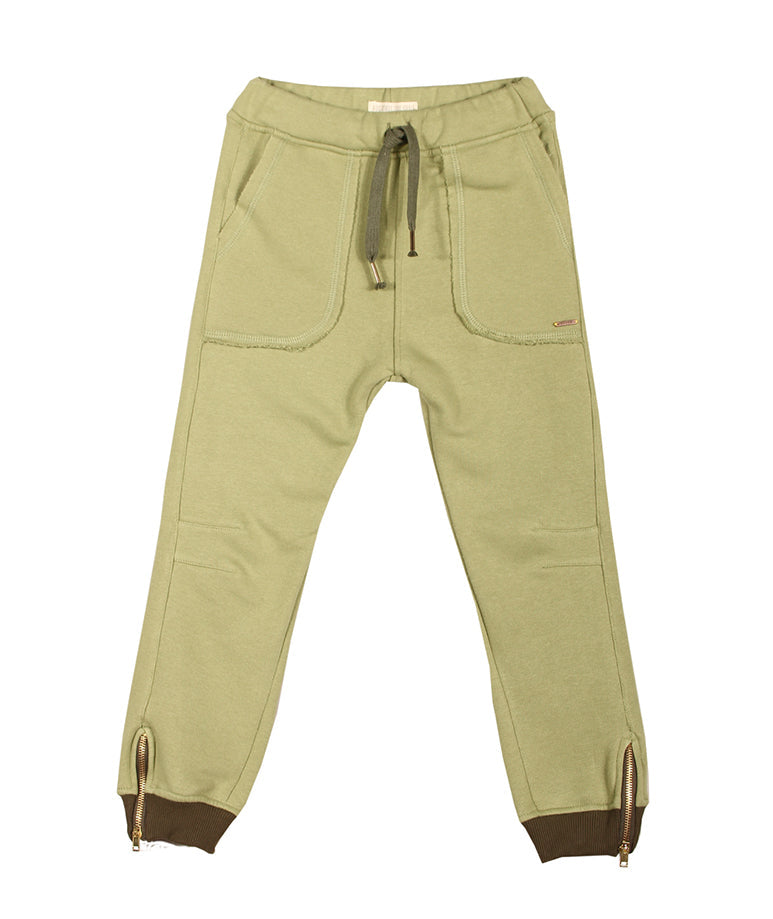 Green Sweatpants with Zipper Detail