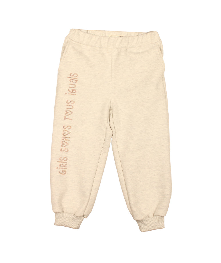 Ecru Sweatpants with Pink Glittery Graphics