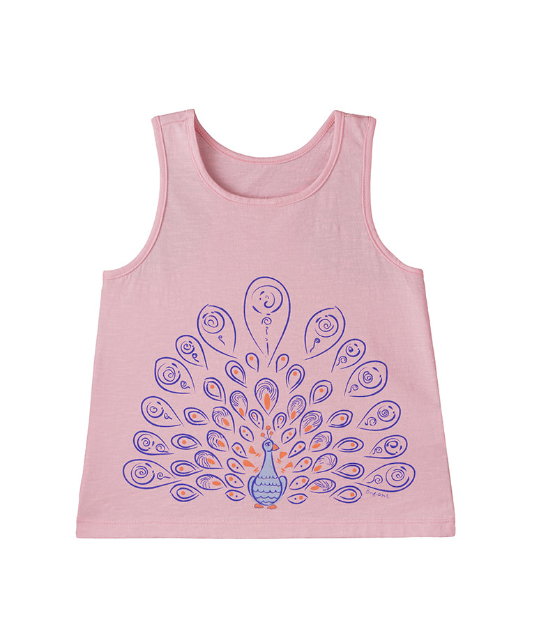 Pink Tank Top with Peacock Print
