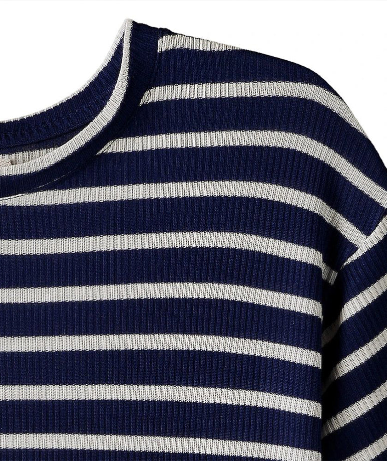 Navy T-Shirt with White Stripes