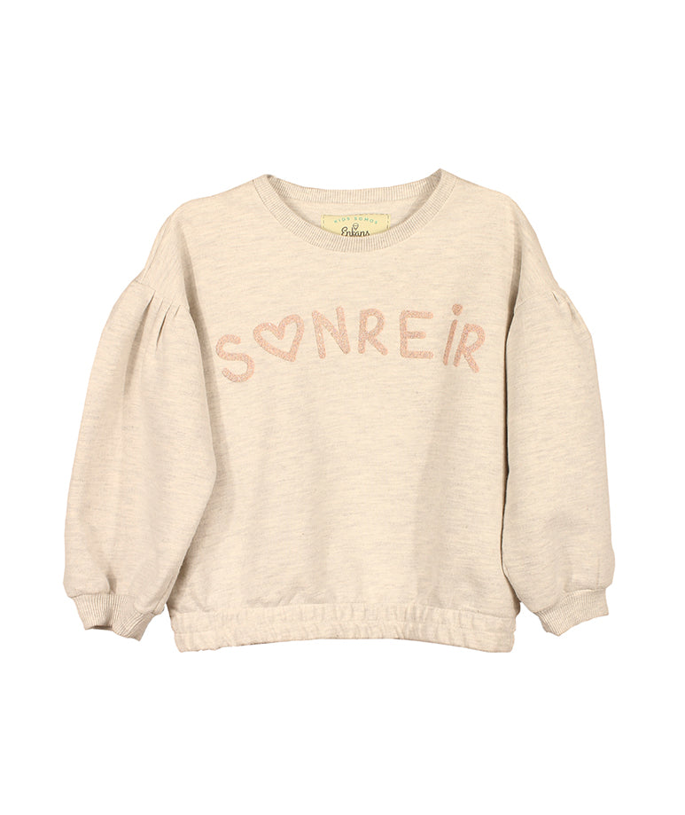 Ecru Sweatshirt with Pink Glittery Graphics