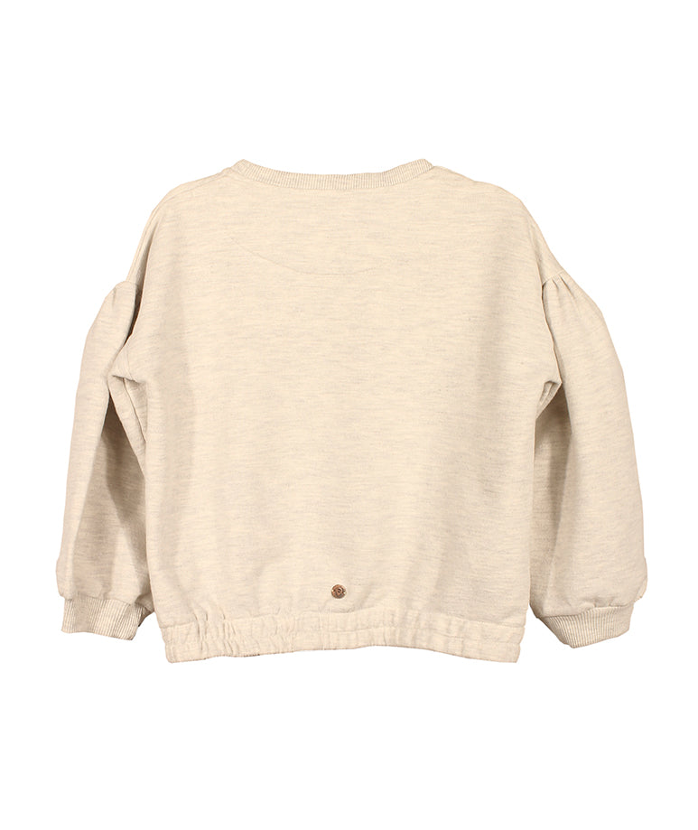 Ecru Sweatshirt with Pink Glittery Graphics