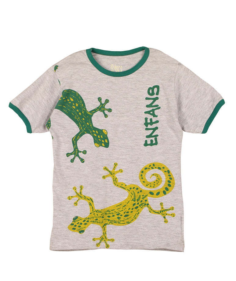 Grey T-Shirt with Lizard Prints