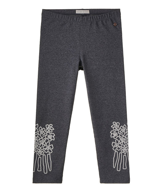 Grey Leggings with White Flower Prints