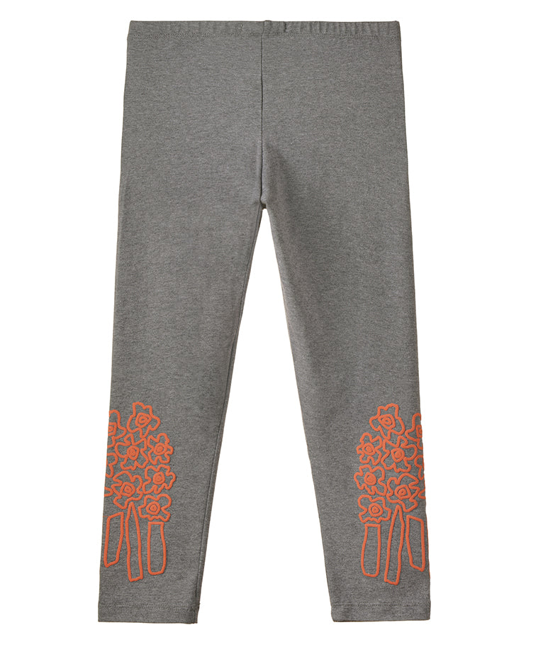 Grey Leggings with Orange Flower Prints